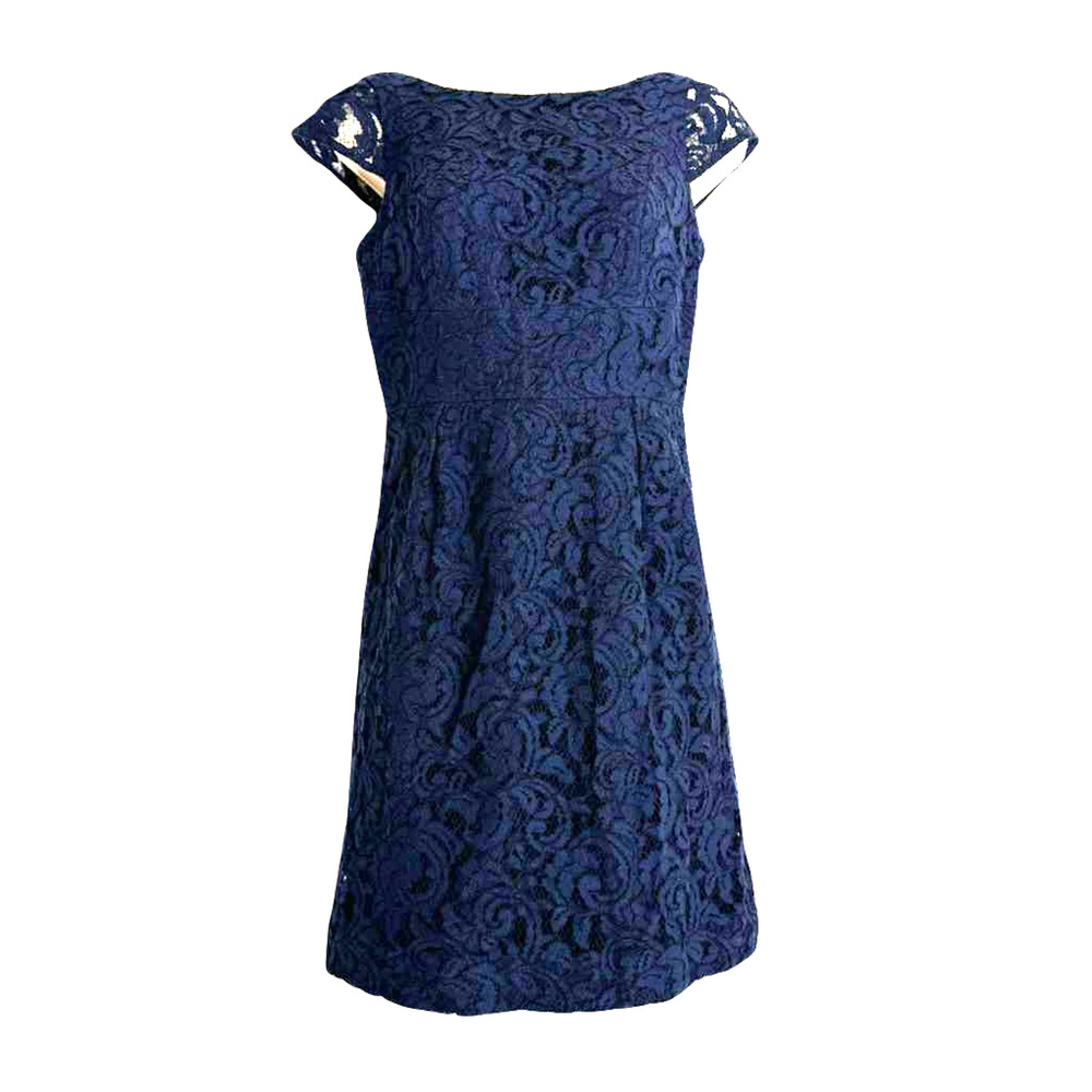J Crew Petite Navy Blue All Lace Cap Sleeve Mini Wedding Guest V-Back Dress 2 P